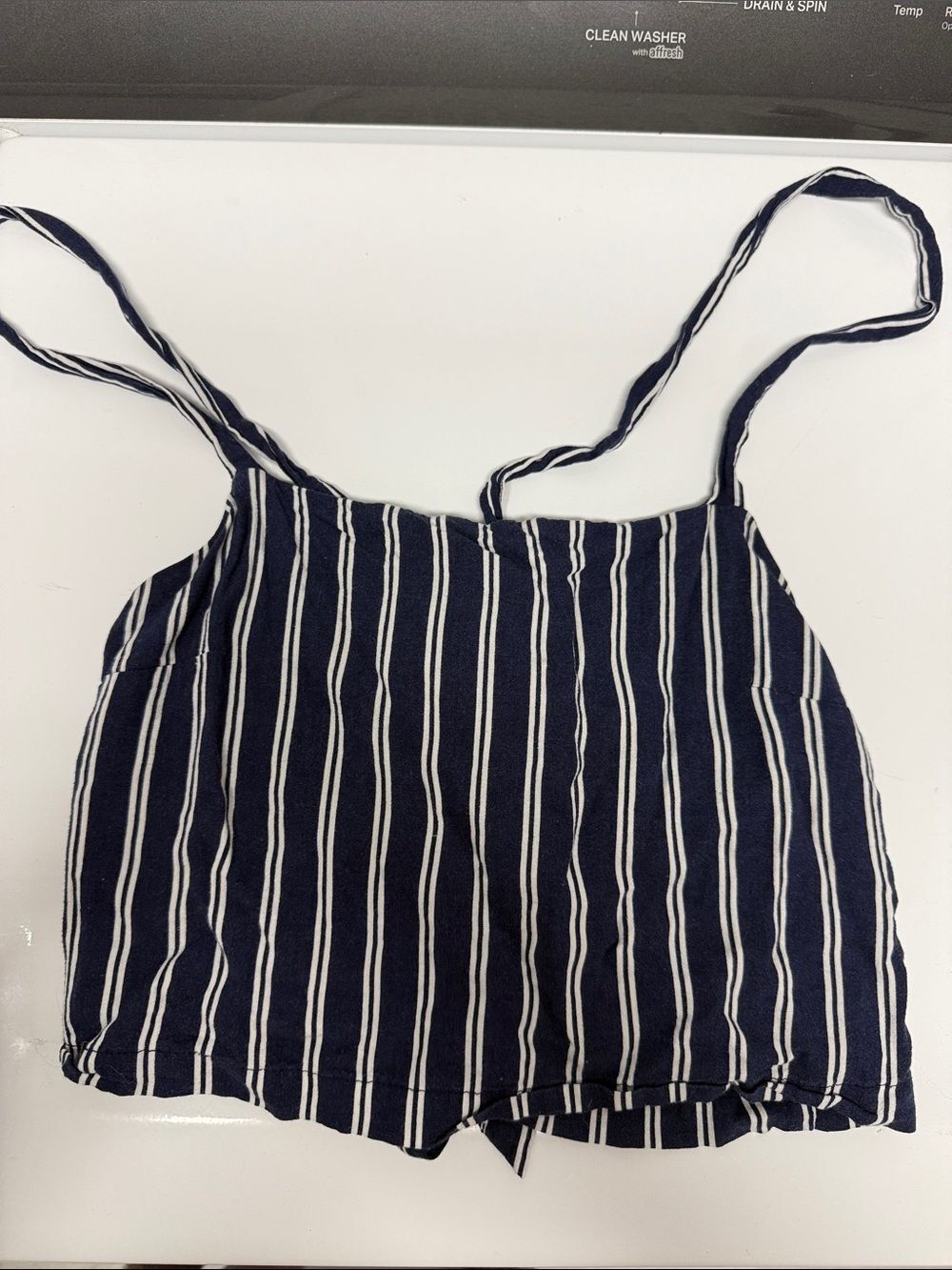 LOTTIE MOSS Striped Navy Blue Spaghetti Strap Crop Top - Criss Cross Back - XS